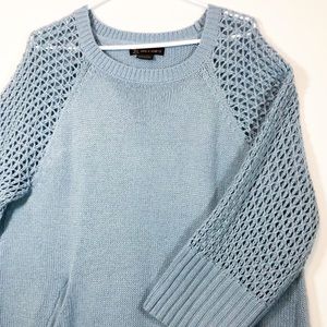 Love and legend blue sweater, open knit sleeves 2X